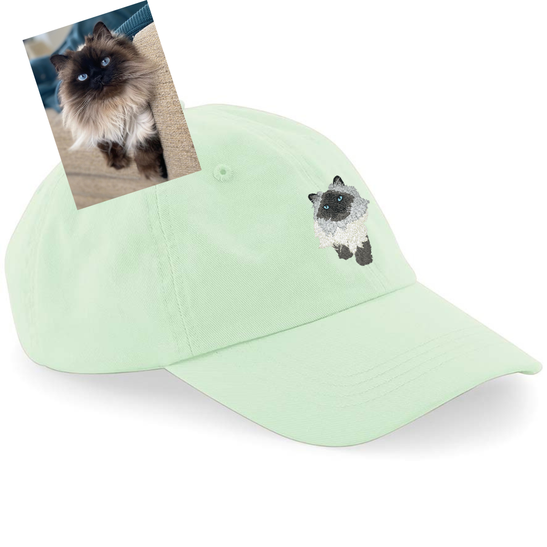 A customers cat picture embroidered on a cap