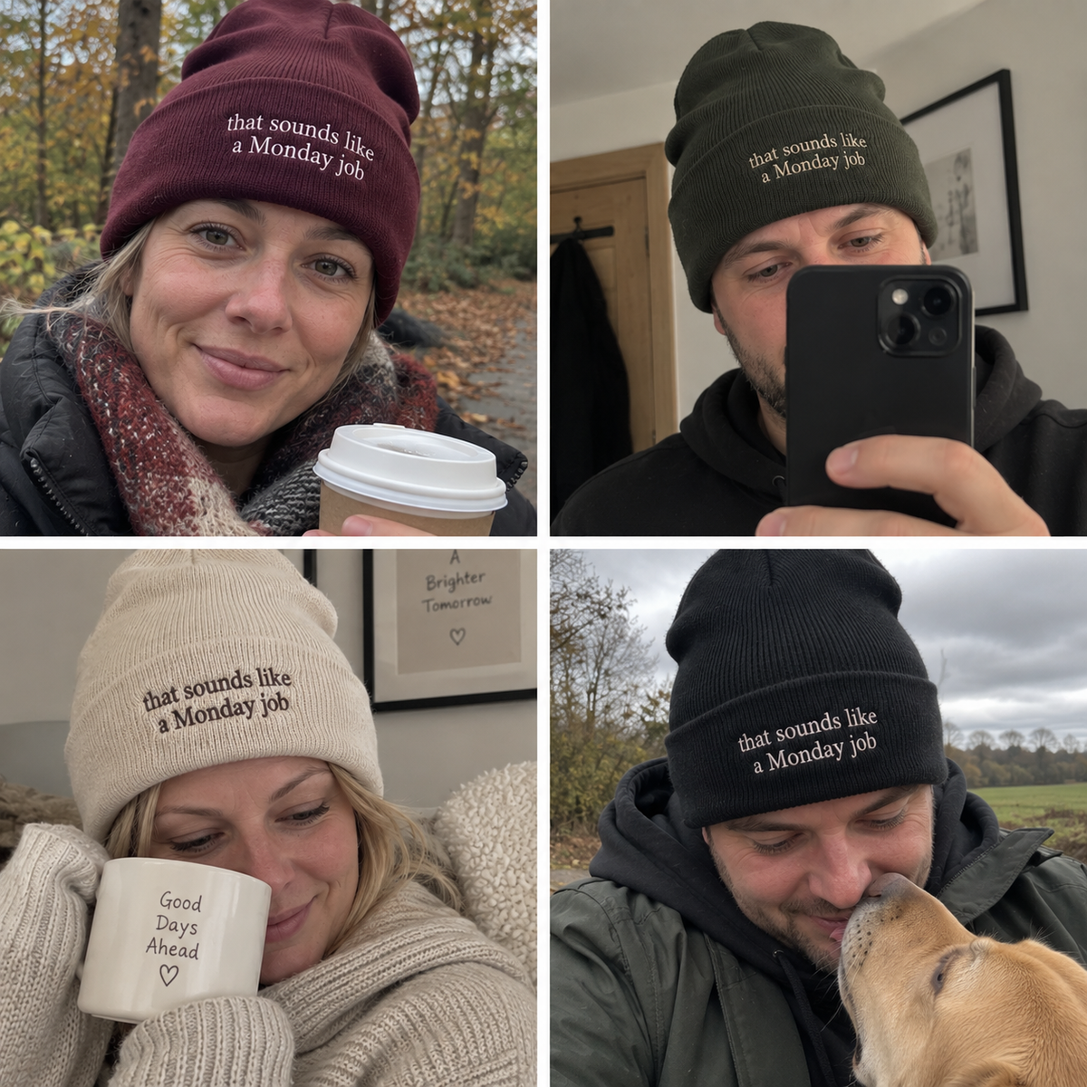 Personalised beanie with custom embroidered text – autumn winter gift