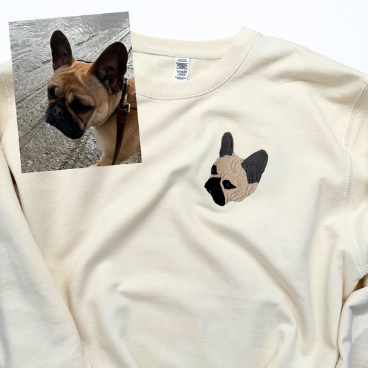 This gorgeous sweater features a lifelike embroidered portrait of your beloved pet. Meticulously crafted with intricate attention to detail and shading, the image captures the unique essence of your furry friend, making it a treasured keepsake for any pet owner. Made with premium-quality materials, this sweater is as comfortable as it is stylish, ensuring you'll wear it again and again.