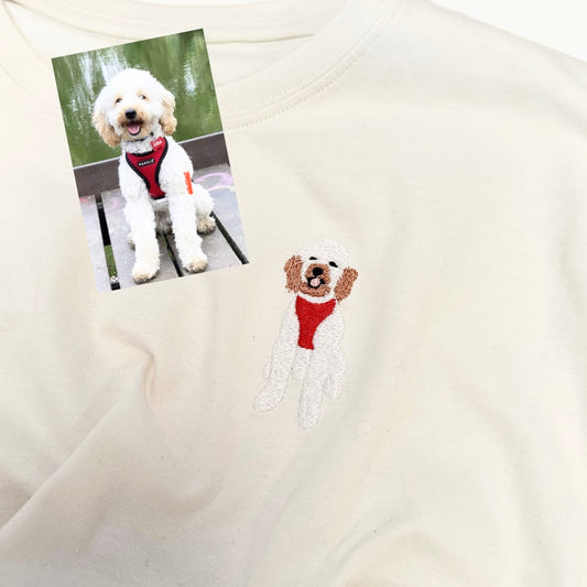 A high quality T-shirt embroidred with a picture of the customers dog. Available in a large range of colours to suit everyone.