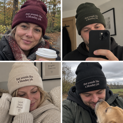 Personalised beanie with custom embroidered text – autumn winter gift