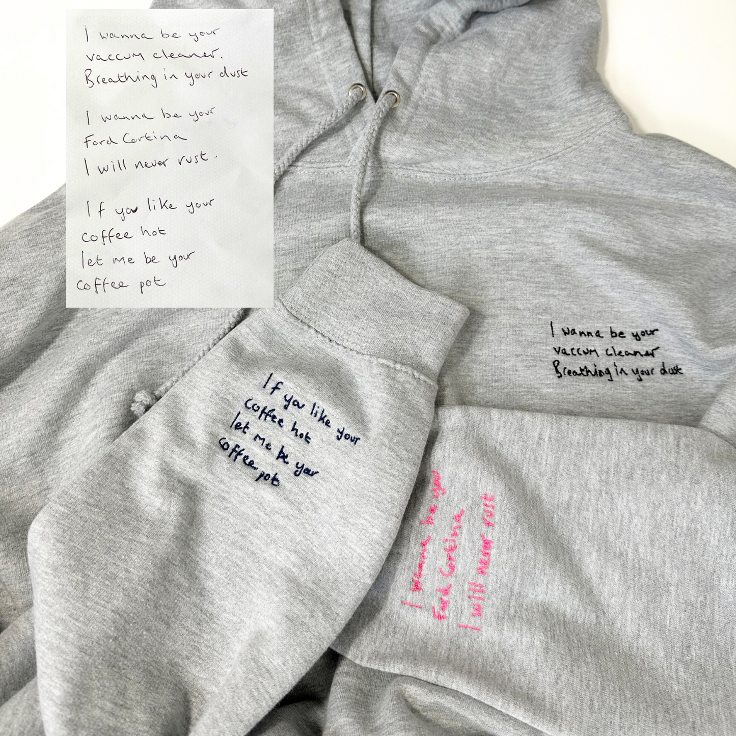 Customised Handwritten Note Embroidered on Sleeve and Breast of High-Quality Message Hoodie - Upload Your Own Image for Personalised Embroidery that means the world t o you