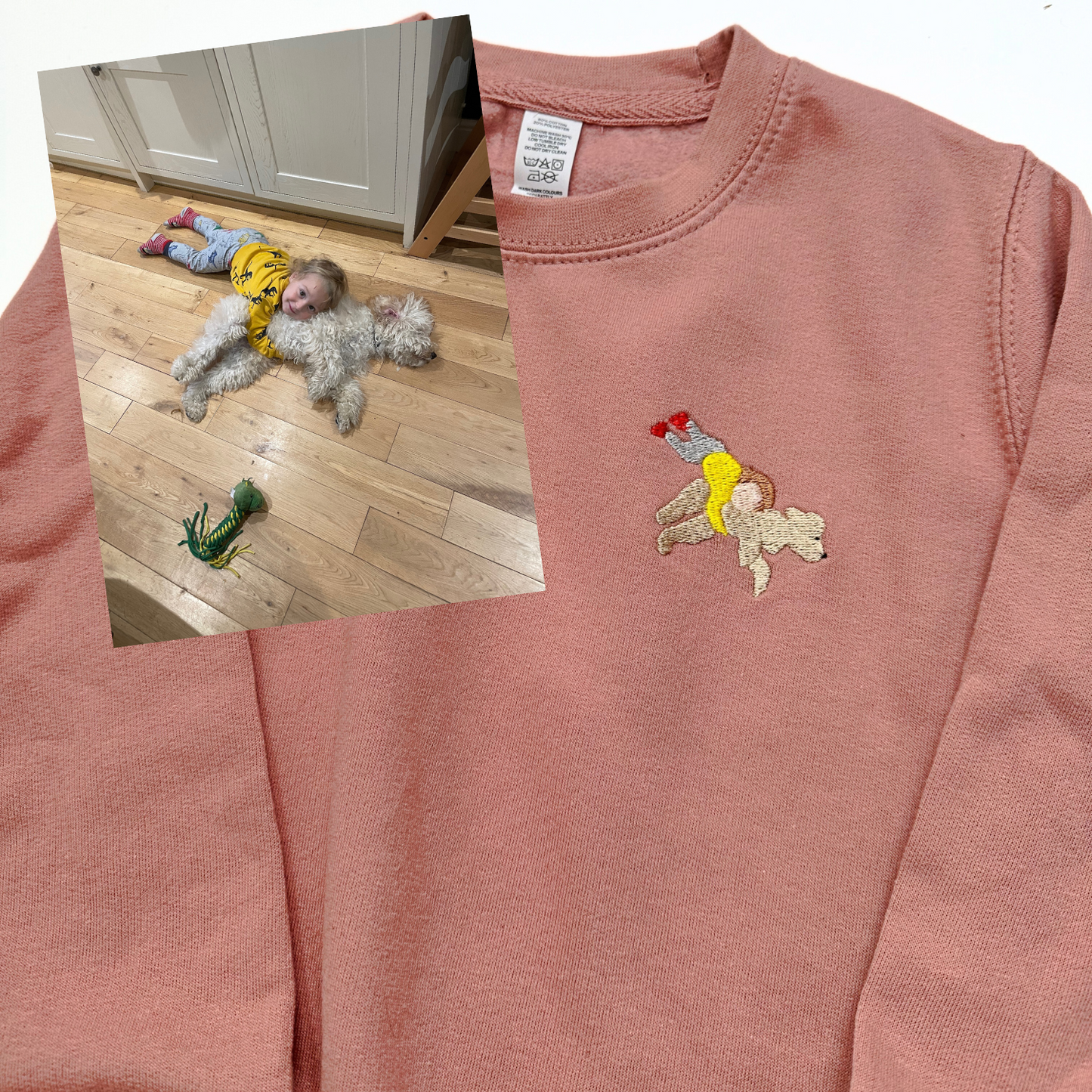 Child's Personalised Sweater with Embroidered Artwork - Upload Your Own Photo and Create a Unique, Customised Sweater for Your Little One! Perfect for Keeping Your Child Warm and Stylish in the Cooler Months. Handcrafted with Love, Featuring Your Special Snapshot Turned into Embroidered Artwork. Order Now and Make Memories Last with Our Customised Children's Sweater!