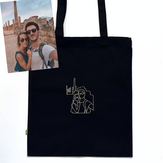 Premium Tote Bag with Customised Embroidered Outline Artwork - Upload Your Image and Create a Unique, Personalised Tote Bag! Handcrafted with Love and Featuring Your Special Snapshot Turned into Embroidered Outline Artwork. Perfect for Any Outing. Order Now and Get Your Own Customised Tote Bag Today!