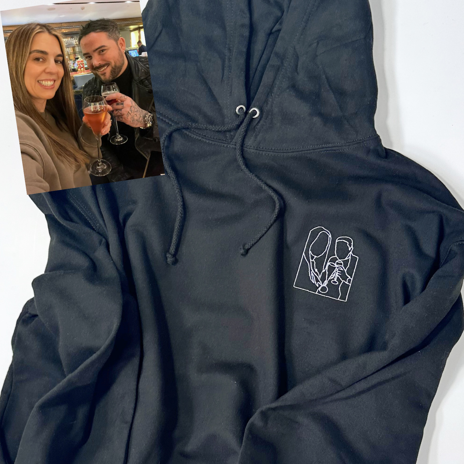 Custom Embroidered Premium Quality Hoodie, Expertly Crafted from Customer's Uploaded Image with Outline Artwork, Showcasing Unique Personalisation and Unmatched Quality